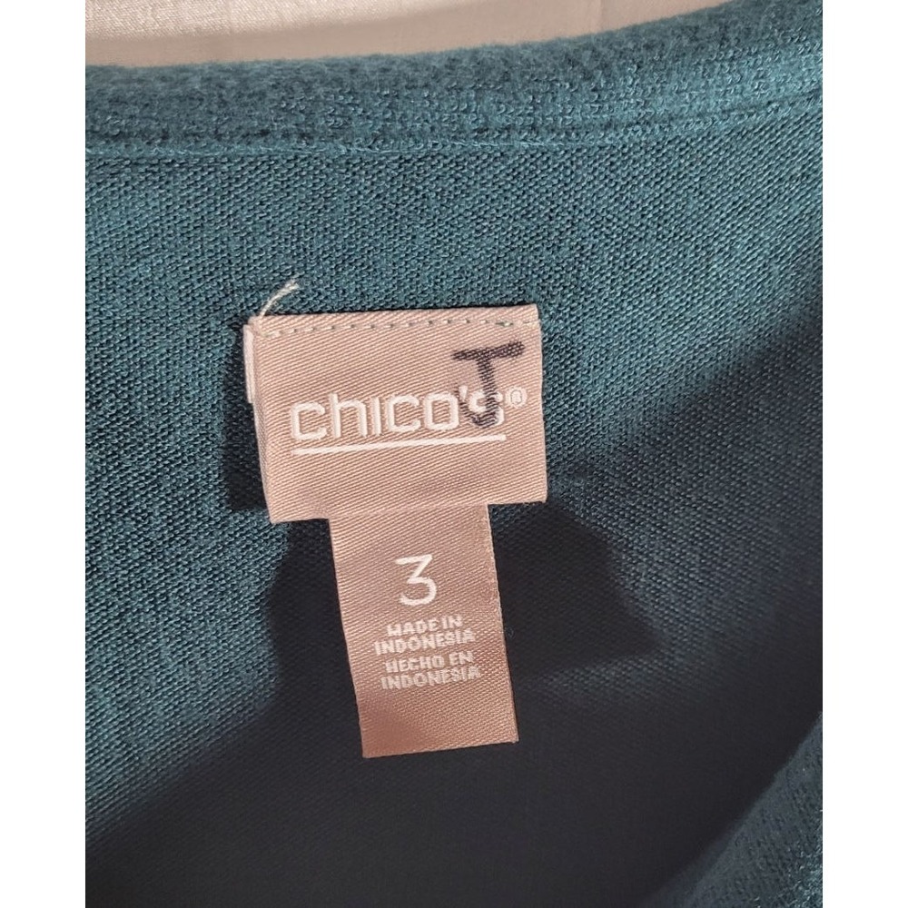 Chico's Sparkle Trim Envelope Neck Long Sleeve Knit Top - Goddess Green Sz 3 XL - Picture 3 of 5